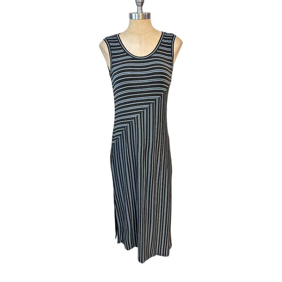 Cabi Dia Women Asymmetrical Midi Dress Blue Gray Striped Sleeveless XS - Picture 2 of 6